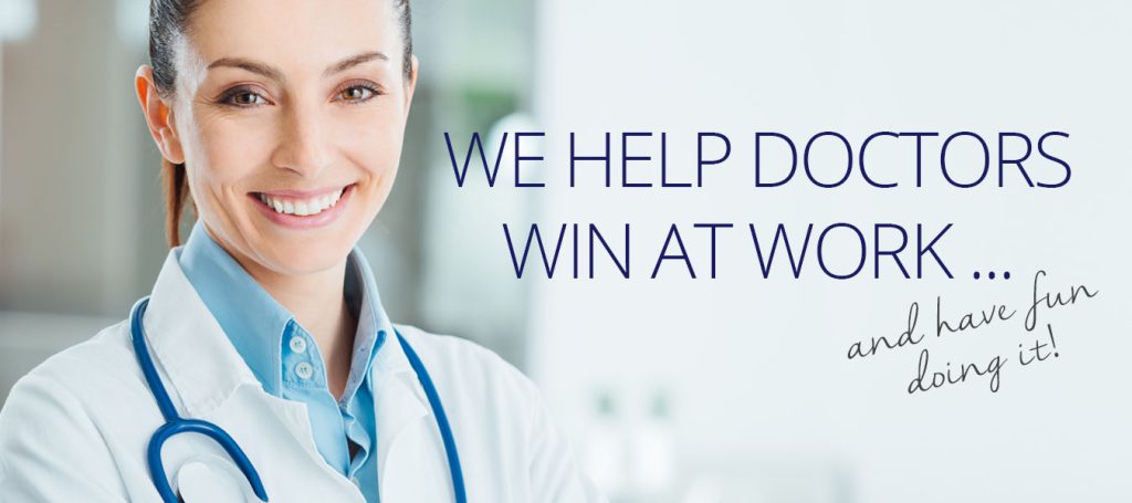 Smiling female doctor banner